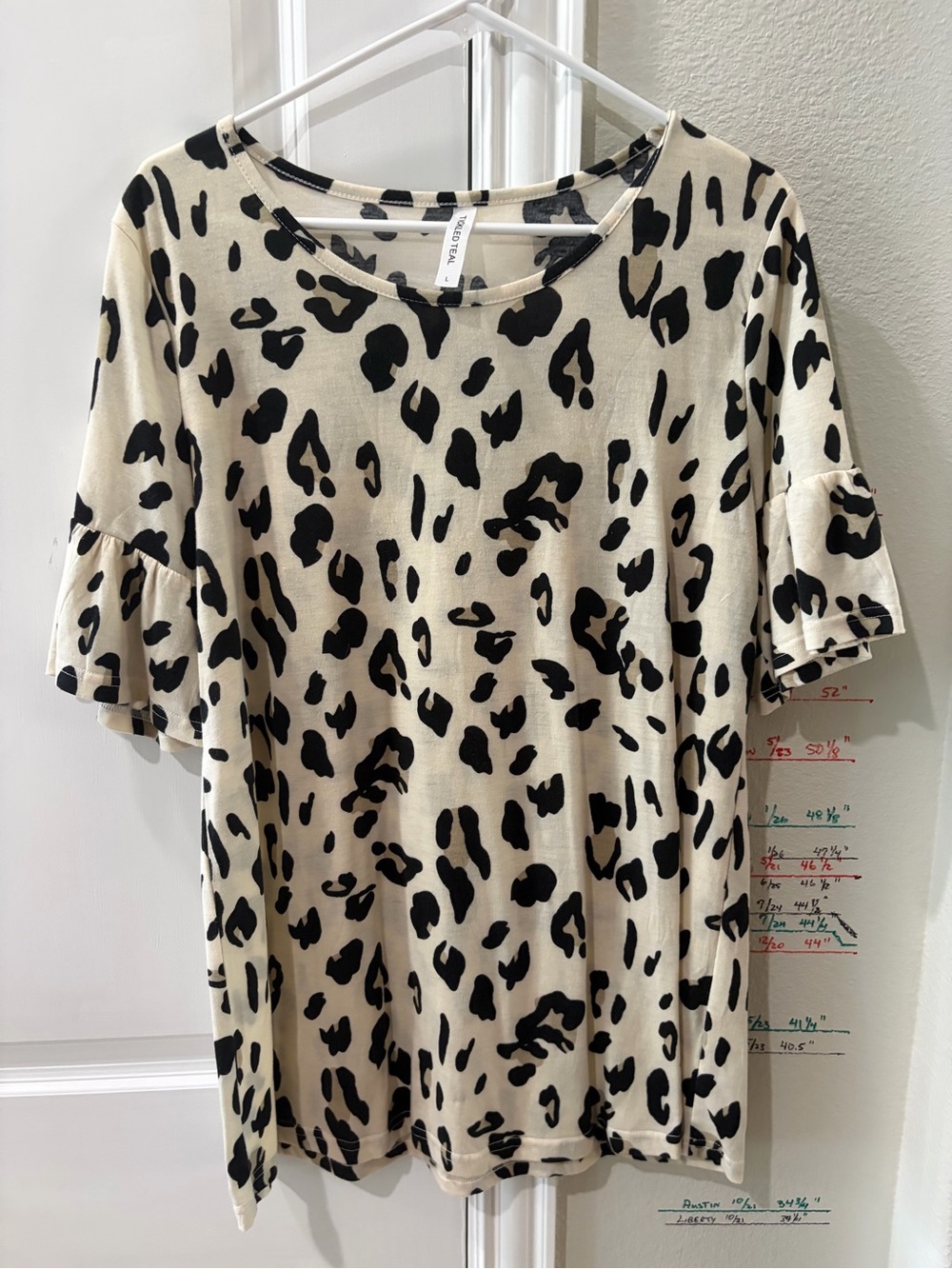 Tickled Teal Beige and Black Leopard Ruffle Sleeve Tee